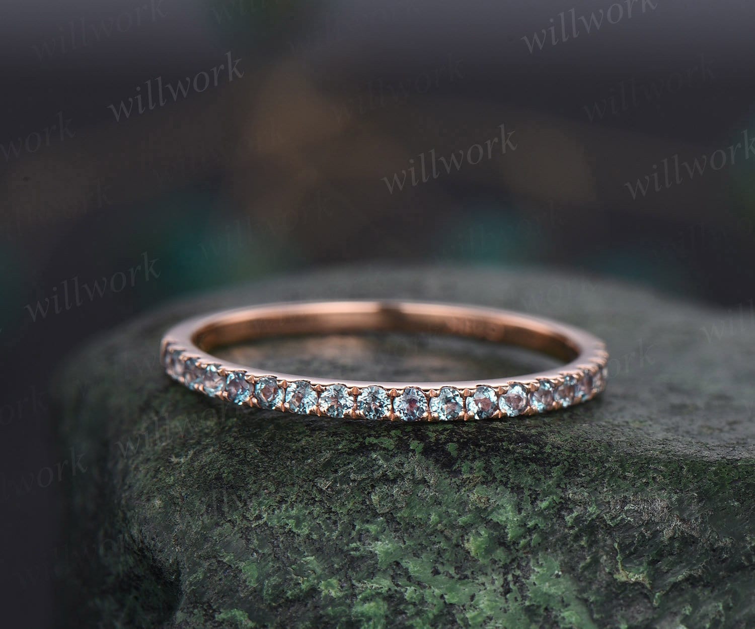 Half Eternity Alexandrit Ehering 14K Rotgold Juni Geburtsstein Ring Zierlicher Für Frauen Jahrestag Band Geschenk von willwork