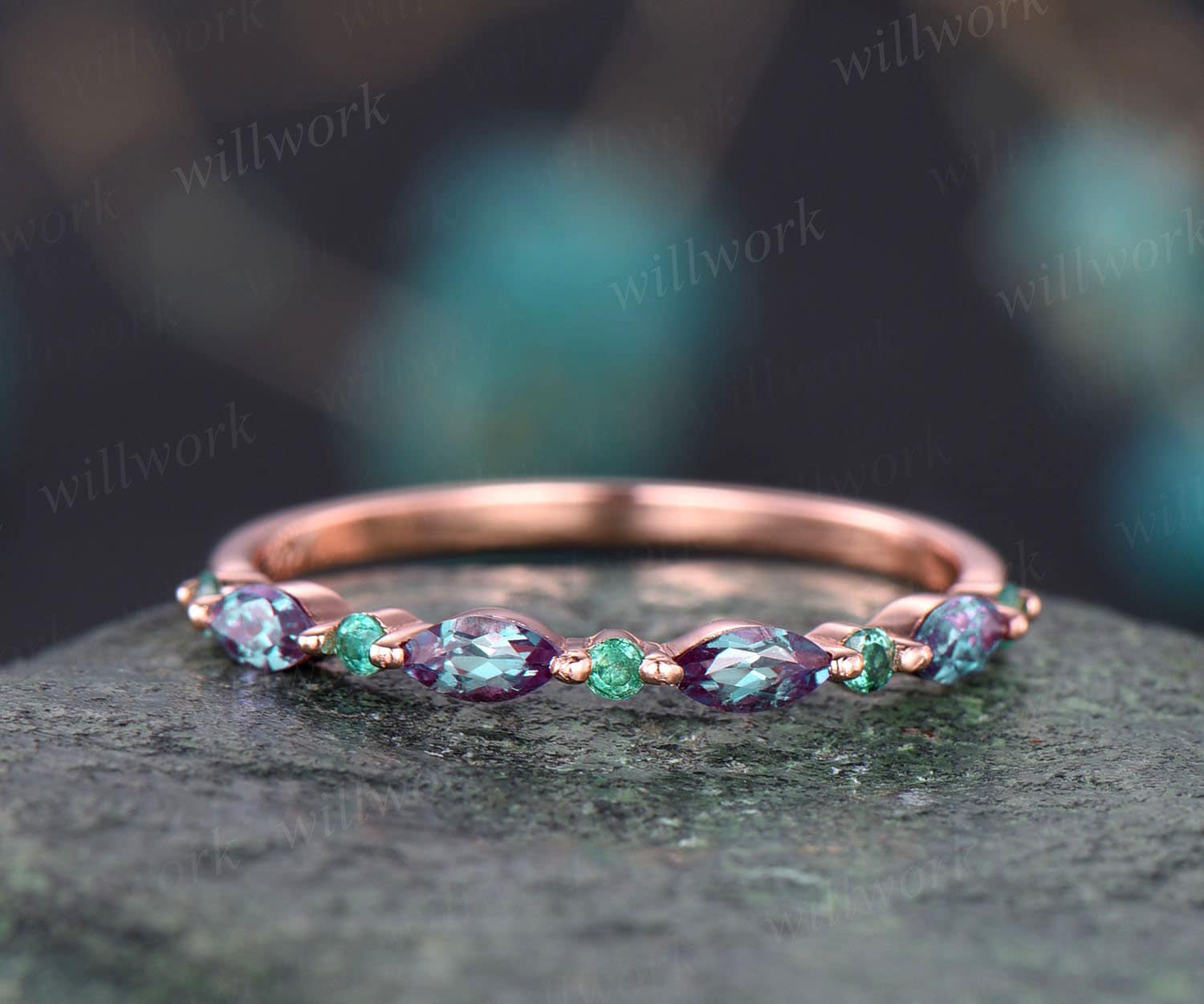 Marquise Alexandrit Ehering Natur Smaragd Ring Für Frauen Vintage Rosegold Eternity Brautjubiläum von willwork