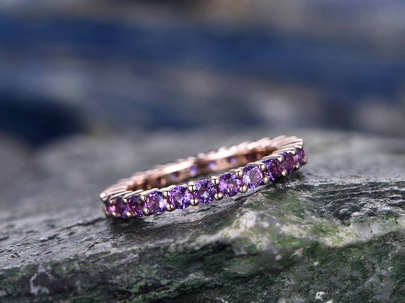 Natürliche 2 Mm Runde Amethyst Ehering Band 14K Roségold Einzigartige Antike Volle Ewigkeit Passender Geschenk Verlobung Braut Versprechen Ring von willwork