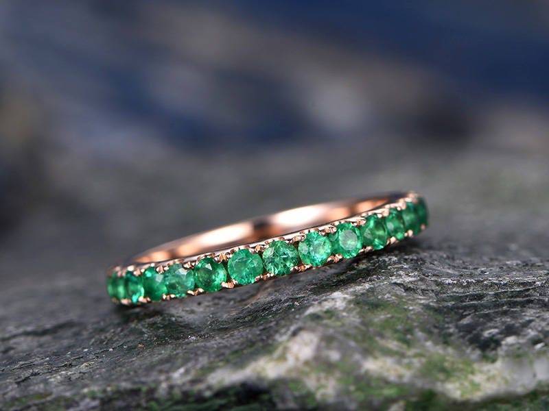 Natürliche Tsavorit Ring Ehering Band 14K Rose Gold Voller Ewigkeit Antike Passende Geschenk Braut Versprechen Verlobungsring von willwork