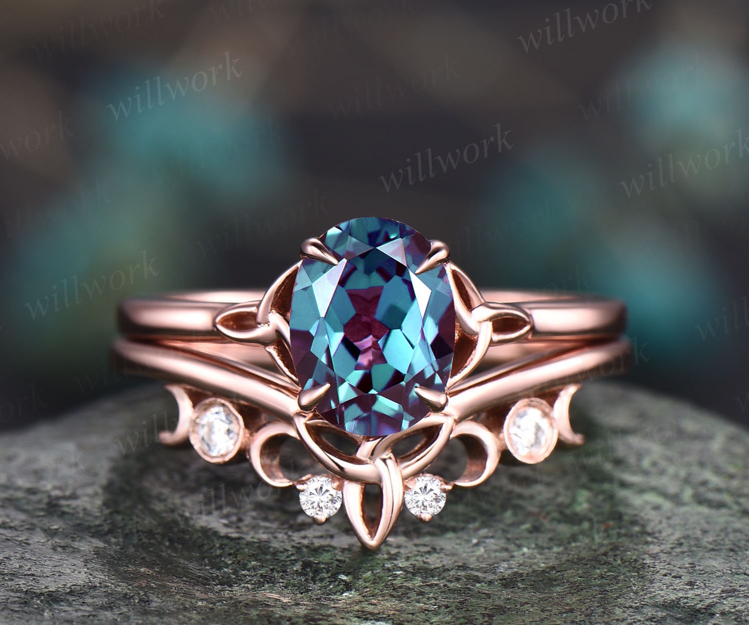 Solitär Alexandrit Ring Rosévergoldet Silber Vintage Brautschmuck Solitär Alexandrit Ring Rosévergoldet Silber Vintage Brautschmuck von willwork