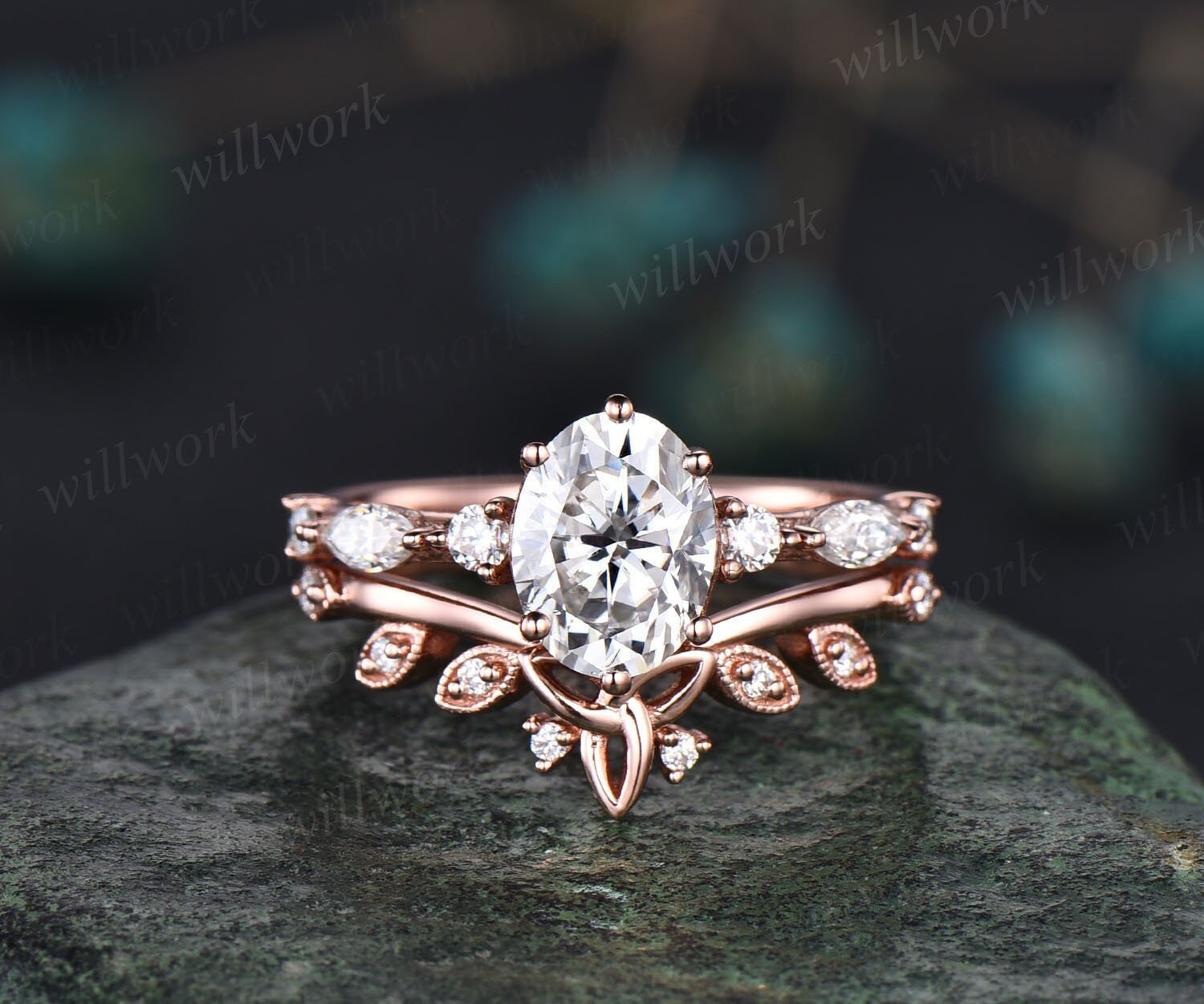 Ovaler Schliff Moissanit Ring Gold Silber Alternative Unikat Verlobungsring Set Antik Diamant Roségold Brautring Frauen von willwork