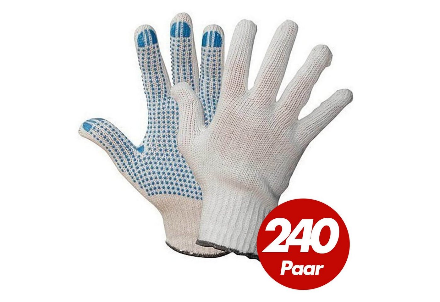wilpeg® Baumwollhandschuhe Polyester Strickhandschuhe KORL PVC Noppen BluePoint 240 Paar (Spar-Set) von wilpeg®