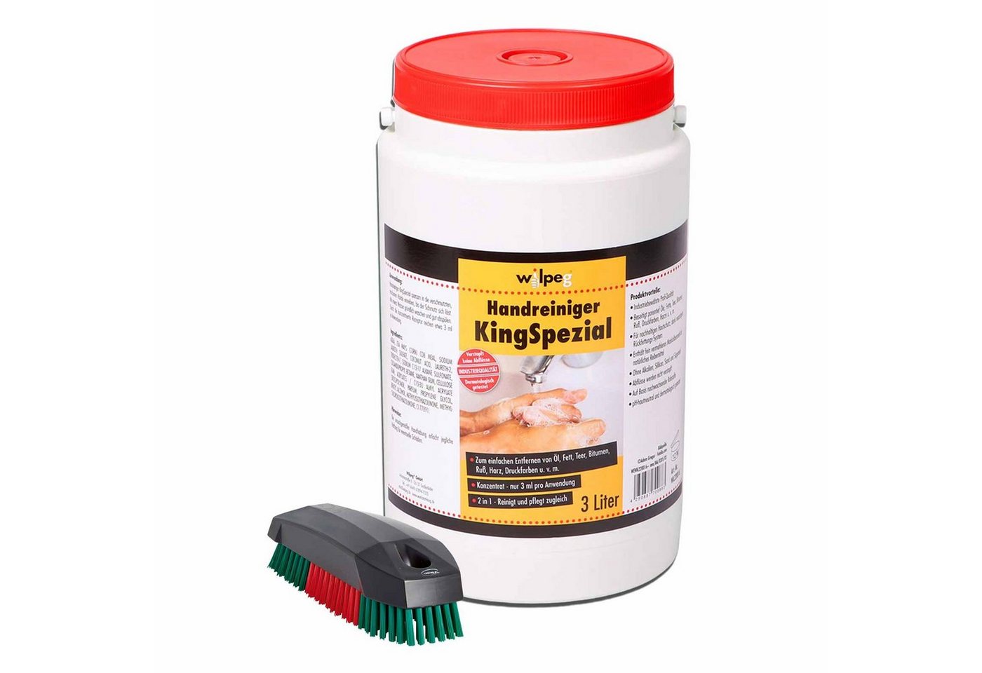 wilpeg® Handcreme Handreiniger KingSpezial 3L+Waschbürste, Handwaschpaste reinigt pflegt von wilpeg®