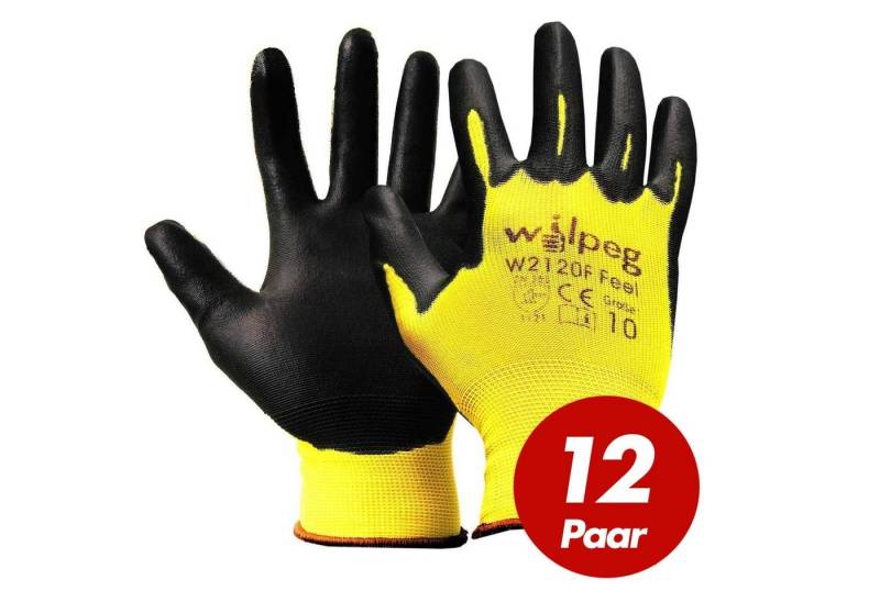 wilpeg® Nitril-Handschuhe W2120F Nylon-Strickhandschuhe, PU Feel Handschuhe - 12 Paar (Spar-Set) von wilpeg®