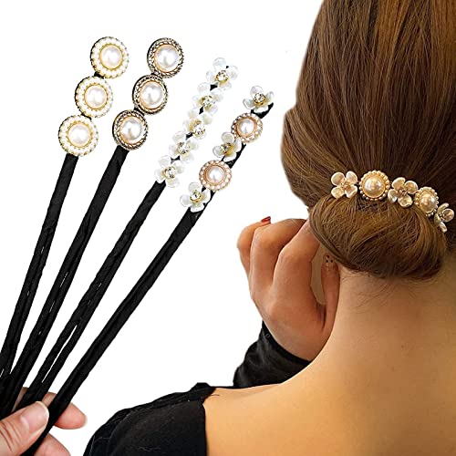 4 Stück Perle Blumen Haar Dutt Maker Damen Donut Hair Bun Maker Haarnadel Haarknoten Maker Haarhalter Haar Styling Werkzeug,Haarknoten Former Set für Kinder Mädchen Frauen von Wilsonzin