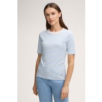 Baumwoll-Interlock-Halbarm-Shirt in Blau-Weiss gestreift von windsor.