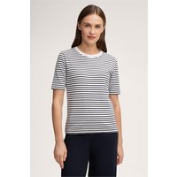 Baumwoll-Interlock-Halbarm-Shirt in Navy-Weiss gestreift von windsor.