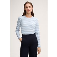 Baumwoll-Interlock-Langarm-Shirt in Blau-Weiss gestreift von windsor.