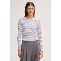 Baumwoll-Interlock-Langarm-Shirt in Grau-Weiss gestreift von windsor.
