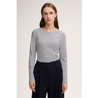 Baumwoll-Interlock-Langarm-Shirt in Navy-Weiss gestreift von windsor.
