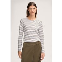 Baumwoll-Interlock-Langarm-Shirt in Oliv-Weiss gestreift von windsor.