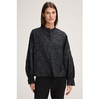 Baumwollmix-Oversize-Bluse mit Stehkragen in Schwarz von windsor.