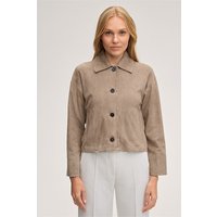 Lammvelours-Leder-Hemdjacke in Taupe von windsor.