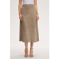Lammvelours-Leder-Rock in Midi-Länge in Taupe von windsor.