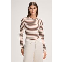 Lyocell-Wollstretch-Langarm-Shirt in Ecru-Braun gestreift von windsor.