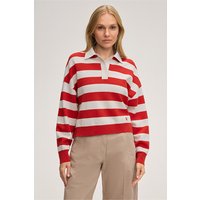 Merino-Strick-Polo-Shirt in Rot-Ecru gestreift von windsor.