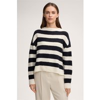 Schurwoll-Boucle-Pullover mit Cashmere in Navy-Ecru gestreift von windsor.