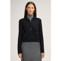 Schurwollmix-Tweed-Cardigan mit Hemdkragen in Schwarz von windsor.
