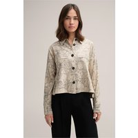 Viskose-Leinenmix-Print-Hemdbluse in Beige-Schwarz gemustert von windsor.