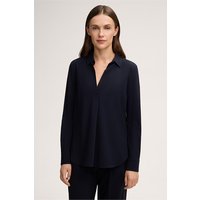 Wollcrepe-Langarm-Bluse mit V-Ausschnitt in Navy von windsor.