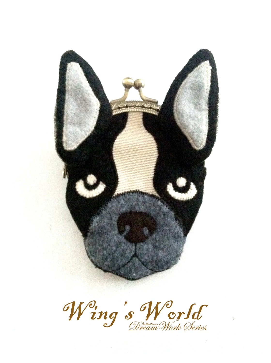 Boston Terrier Geldbörse, Hunde Filz Hund Metallrahmen Kisslock Geldbörse Mit Druckknopf, Organizer von wingsworldlife