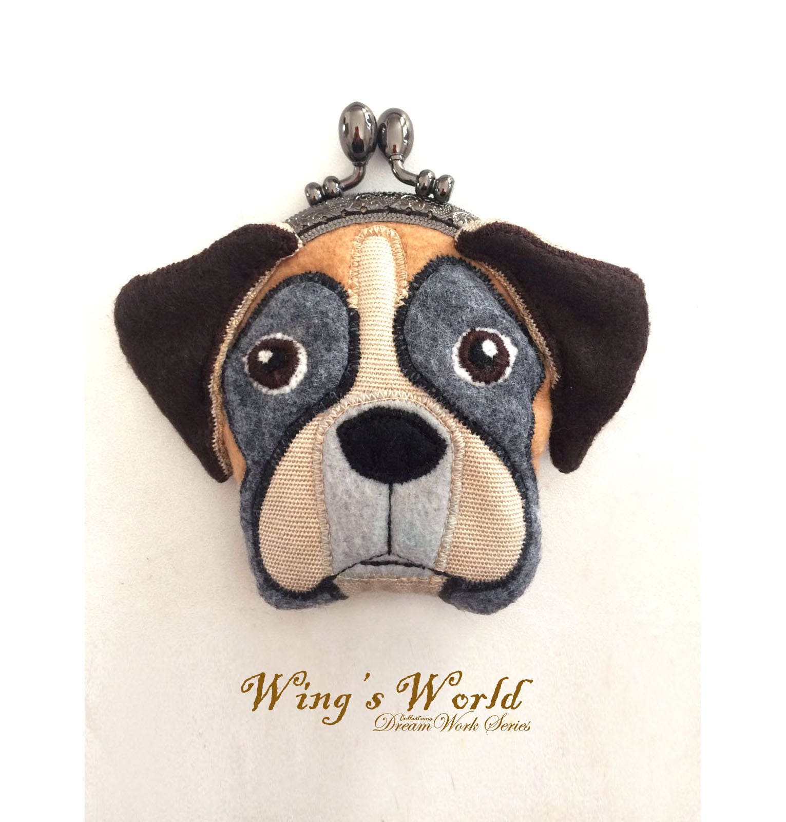 Boxer Hund Geldbörse, Filz Metallrahmen Kisslock Geldbörse Mit Druckknopf, Organizer von wingsworldlife