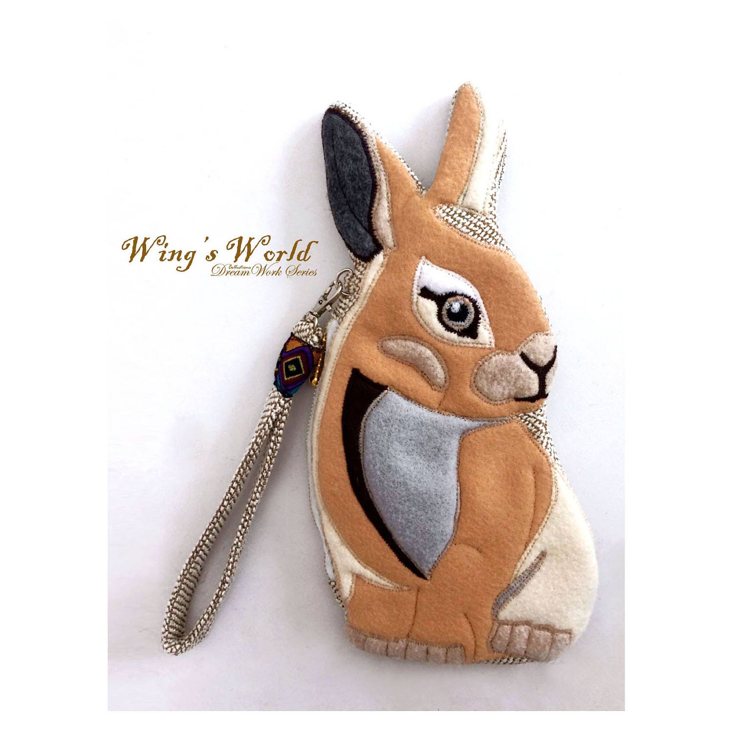 Kaninchen-Armband, Cabrio-Tasche, Taschenbuch, Clutch-Geldbeutel, Handytasche, Two Ways Bag, Mixed Material Filz-Kaninchen-Handytasche von wingsworldlife