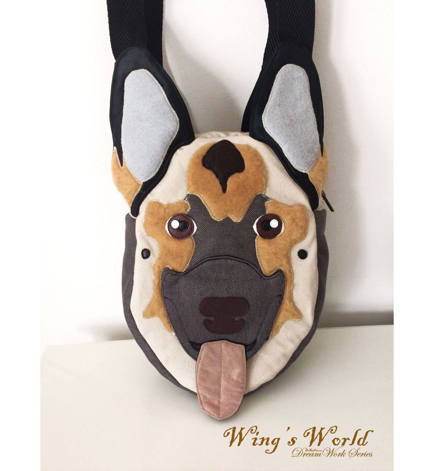 Schäferhund Umhängetasche, Leder Gemischt Mit Stoff Hundetasche, Hundetaschen Tasche, Schwarz Und Braun Handtasche von wingsworldlife