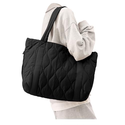 Handtasche Damen Groß, Puffy Tote Shopper Tasche Puffer Bag Tragetasche Taschen Stoffbeutel Strandtasche Beuteltasche Schultertasche Damen Umhängetasche Gross Mit Reißverschluss Handbag Schwarz von winspansy