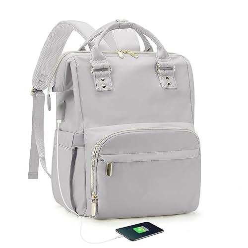 Rucksack Damen,Wasserdicht Cityrucksack Handgepäck Laptop Lässig Rucksack Tasche 2 in 1 mit Laptopfach Modern Schulrucksack Reiserucksack Damen Elegant Schule Daypack Backpack Women Grau von winspansy