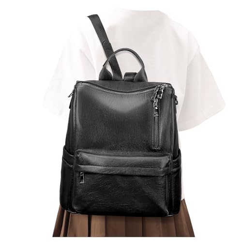 winspansy Rucksack Damen, Cityrucksack PU-Leder Wasserdicht Handtasche Daypack Rucksack Klein Modern Elegant für Rucksacktasche Reiserucksack Damen, Schwarz von winspansy