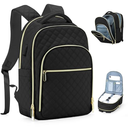 winspansy Rucksack Damen, Reiserucksack Weekender 15,6 Zoll Laptop Rucksack Handgepäck Flugzeug mit Laptopfach USB Arbeitsrucksack Wasserdichter Casual Daypacks Travel Carry on Backpack Women Schwarz von winspansy