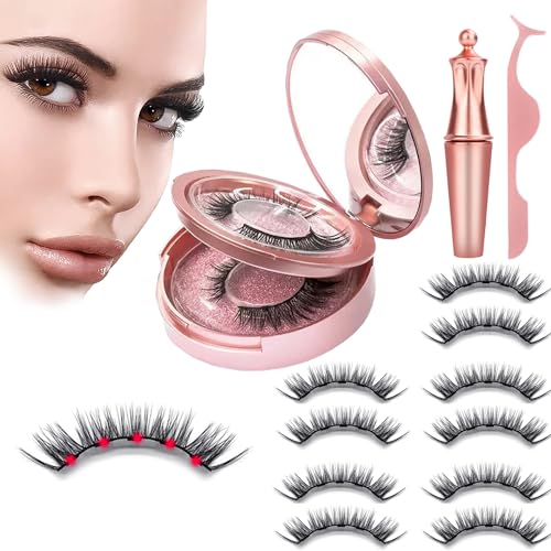 wintfarm Magnetische Wimpern Fake Lashes Set-Magnet Wimpern (5 Paar) mit Eyeliner,Wimpern Magnetisch,Künstliche Falsche Wimpern,Magnetic Eyelash,Natürlich,Wiederverwendbar-Gratis Spiegel (5 paar) von wintfarm