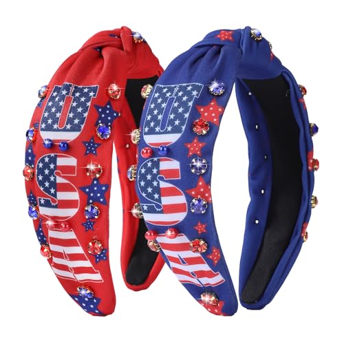 winthrop USAZIMU 2 Stück patriotische USA-Haarbänder für Damen, breit geknotet, Turban, rutschfeste Haarbänder, Workout-Kopfwickel, Yoga, Haarschal, Cosplay-Zubehör winthrop USAZIMU 2 Stück patriotische USA-Haarbänder für Damen, breit geknotet, Turban, rutschfeste Haarbänder, Workout-Kopfwickel, Yoga, Haarschal, Cosplay-Zubehör von winthrop
