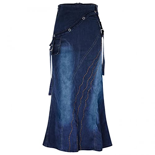 Damen Denim Bleistiftrock Jeansrock Knielang Hoher Bund Damen Maxi Long Jeans Rock Sehr Dehnbarer Denim von winwintom