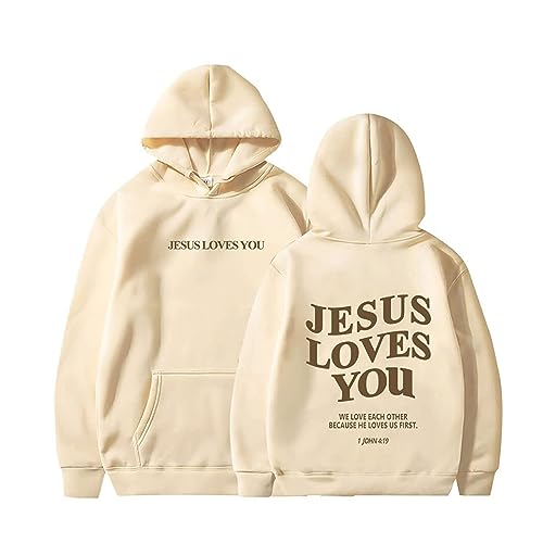 winwintom 2023 Jesus Loves You Hoodie Damen Kapuzenpullover Oversize Pullover Sweatshirt Freizeit Sport Langarmshirt Hoodies Training Pulli Streetwear von winwintom