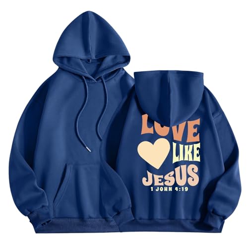 winwintom 2023 Jesus Loves You Hoodie Damen Kapuzenpullover Oversize Pullover Sweatshirt Freizeit Sport Langarmshirt Hoodies Training Pulli Streetwear von winwintom