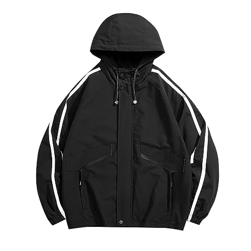 winwintom Herren Regenjacke Outdoor Wanderjacke - Baseball Blouson Bequemer weicher Regular Fit College Jacke Übergangsjacke mit Kapuze Winter Regenjacke Übergröße Windjacke von winwintom