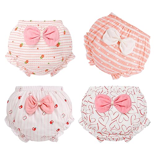 winying Baby Mädchen Bloomers Shorts Baumwolle Unterhose Bowknot Höschen Pumphose Neugeborenen Rüschen Windelhose Unterwäsche 4Pcs Rosa 74-80 von winying