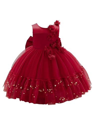 winying Baby Mädchen Kleid Kleinkinder Prinzessin Partykleid Abendkleid Schleife Tütü Kinder Festliches Formelles Festzug-Ballkleid Rot 92-98 von winying