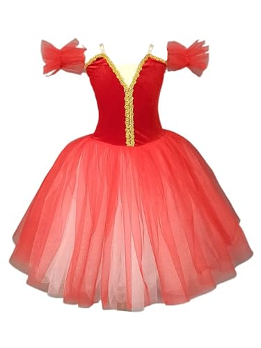 winying Ballettkleidung Mädchen Kinder Samt Ärmellos Tanzkleid Ballettkleid Schwanensee Ballett Tanzbody mit Tütü Rock Ballettkleidung Rot 134-140 von winying