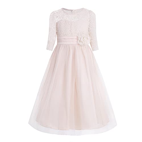 winying Blumenmädchen Kleider Mädchen Prinzessin Kleid Ballkleid Abendkleid für Hochzeit Brautjungfer Hochzeitskleid 1/2 Arm Spitzenkleid Tüllkleid Partykleid Sekt 158-164 von winying