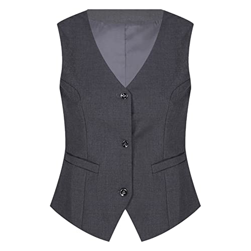 winying Damen Anzugweste Slim Fit Tailliert Weste V-Ausschnitt Gilet Ärmellos Anzug Jacke Tunika Tops mit Gürtel Klassisch Blazer Outwear Grau K XXL von winying