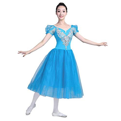 winying Damen Ballettkleider Kurzarm Tanzkleid Strasssteine Trikot Leotard mit Tüllrock Gymnastikanzug Turnanzug Ballettkleidung Blau S von winying