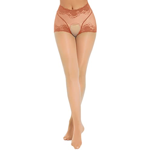 winying Damen Durchsichtige Strumpfhose Spitzen Patchwork Feinstrumpfhose Ouvert Unterhose Pantyhose Stockings Offenem Schritt Leggings Tights Kaffee L von winying