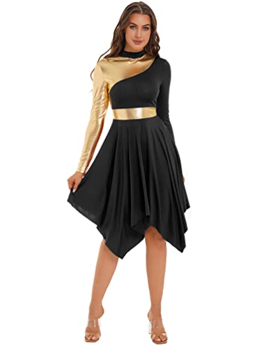 winying Damen Glänzend Eiskunstlauf Kleid Lyrische Tanzkleid Langarm Patchwork Ballettkleid Asymmetrischer Saum Chiffonrock Tanzrock Schwarz S winying Damen Glänzend Eiskunstlauf Kleid Lyrische Tanzkleid Langarm Patchwork Ballettkleid Asymmetrischer Saum Chiffonrock Tanzrock Schwarz S von winying