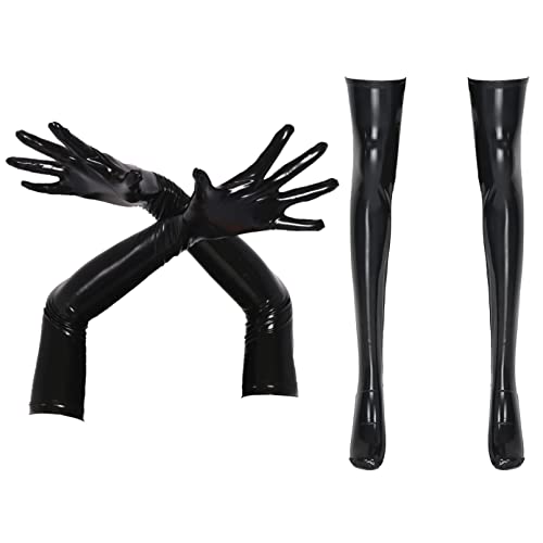 winying Damen Lange Handschuhe Glänzend Lack Leder Arm Hand Stulpen Sexy Fäustlinge Stretch Ärmel Gogo Outfits Clubwear Schwarz B L von winying