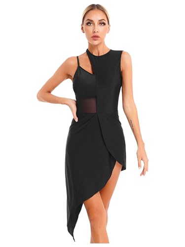 winying Damen Latein Tanzkleid Ärmellos Lyrische Modern Contemporary Tanzkostüm Latein Ballett Tanzanzug Ballettanzug Aymmetrischer Rock Tanzkleidung Schwarz M von winying