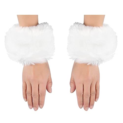 winying Damen Mädchen Kunstpelz Stulpen mit Manschetten Armbänder Modisch Lange Winter Beinwärmer Einfarbig in Schwarz Weiß Weiß B Einheitsgröße von winying
